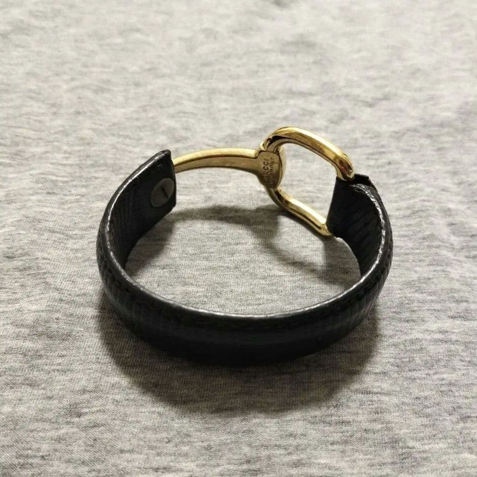 GUCCIグッチ ホースビット レザーバングル レザーブレス ブラック×ゴールド
