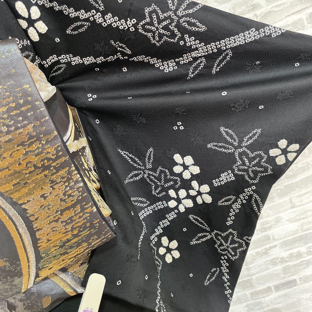 訪問着　フルセット　さくら　絞り　黒地　シックな雰囲気　入学式　卒業式　l2