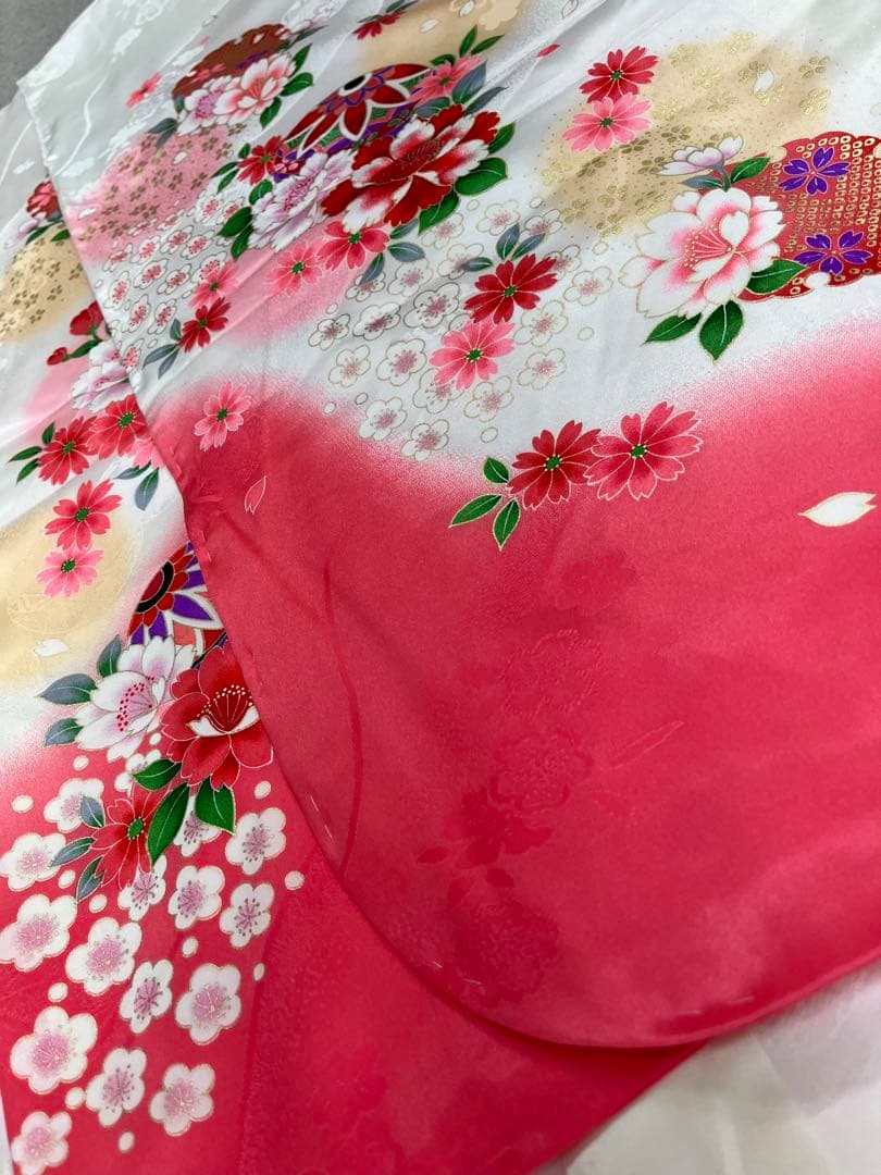 新品★七五三　きものと長襦袢　2点　四つ身　正絹（表地のみ）　C08