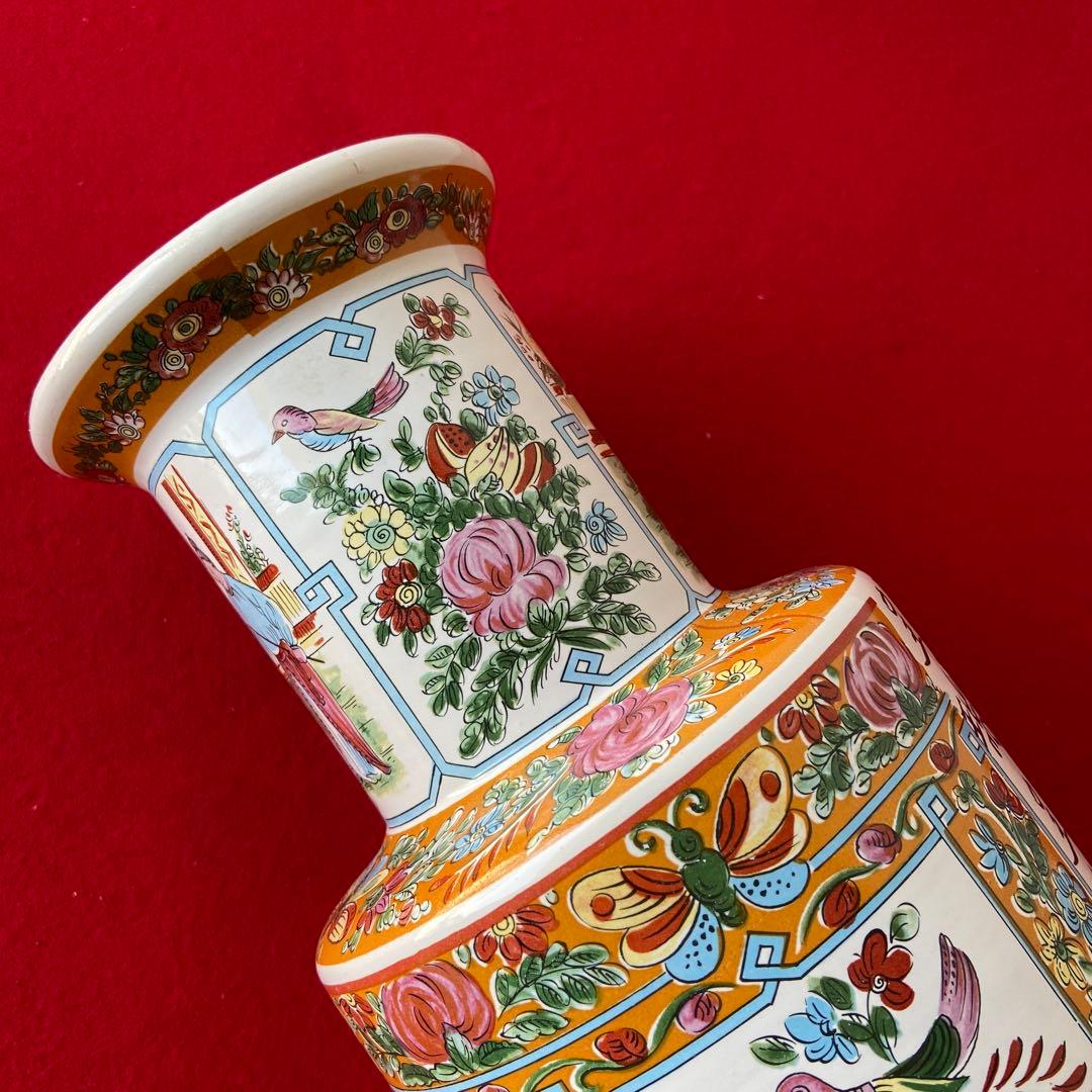 中国 アンティーク 花瓶 色絵 花鳥 人物文様 大型花器 飾り壺　e1357-G