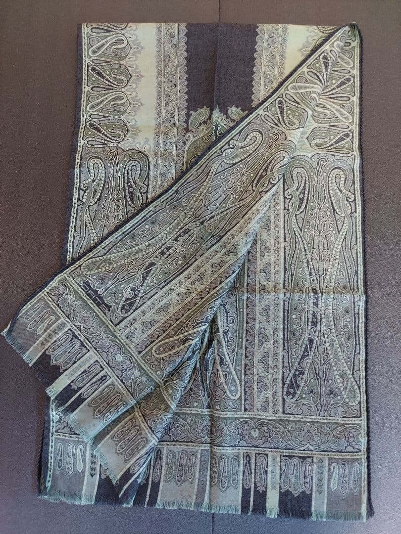 ETRO ペイズリー柄 ストール 　カシミヤ混　グリーン　長方形　イタリア　美品