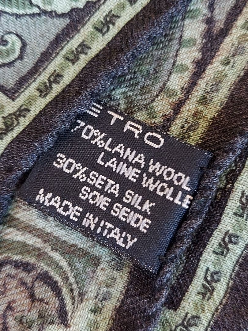 ETRO ペイズリー柄 ストール 　カシミヤ混　グリーン　長方形　イタリア　美品