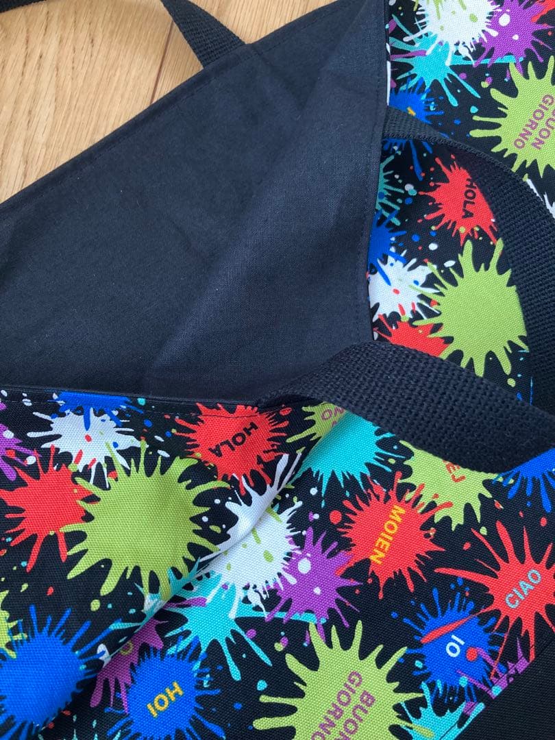 カラフルペンキ柄　大きめレッスンバック　シューズ袋　持ち手付き体操袋