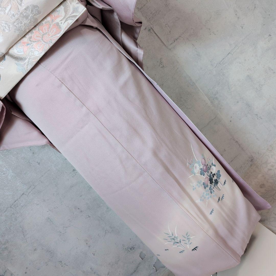 訪問着　フルセット　着物　正絹　薄紫ピンク　友禅　祝い事　優美　花　O9