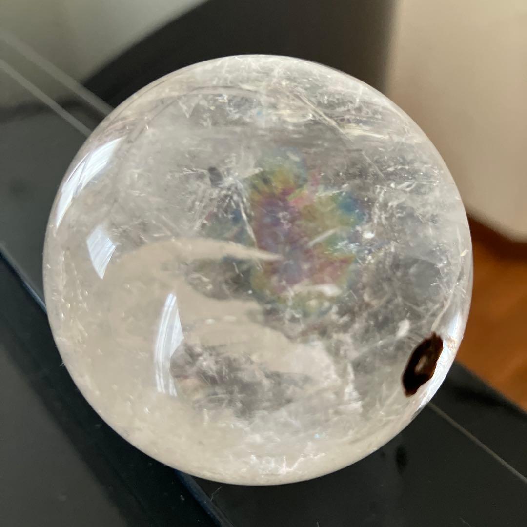 珍！レインボー入り！トルマリンインクォーツ　スフィア　天然石置物　D99