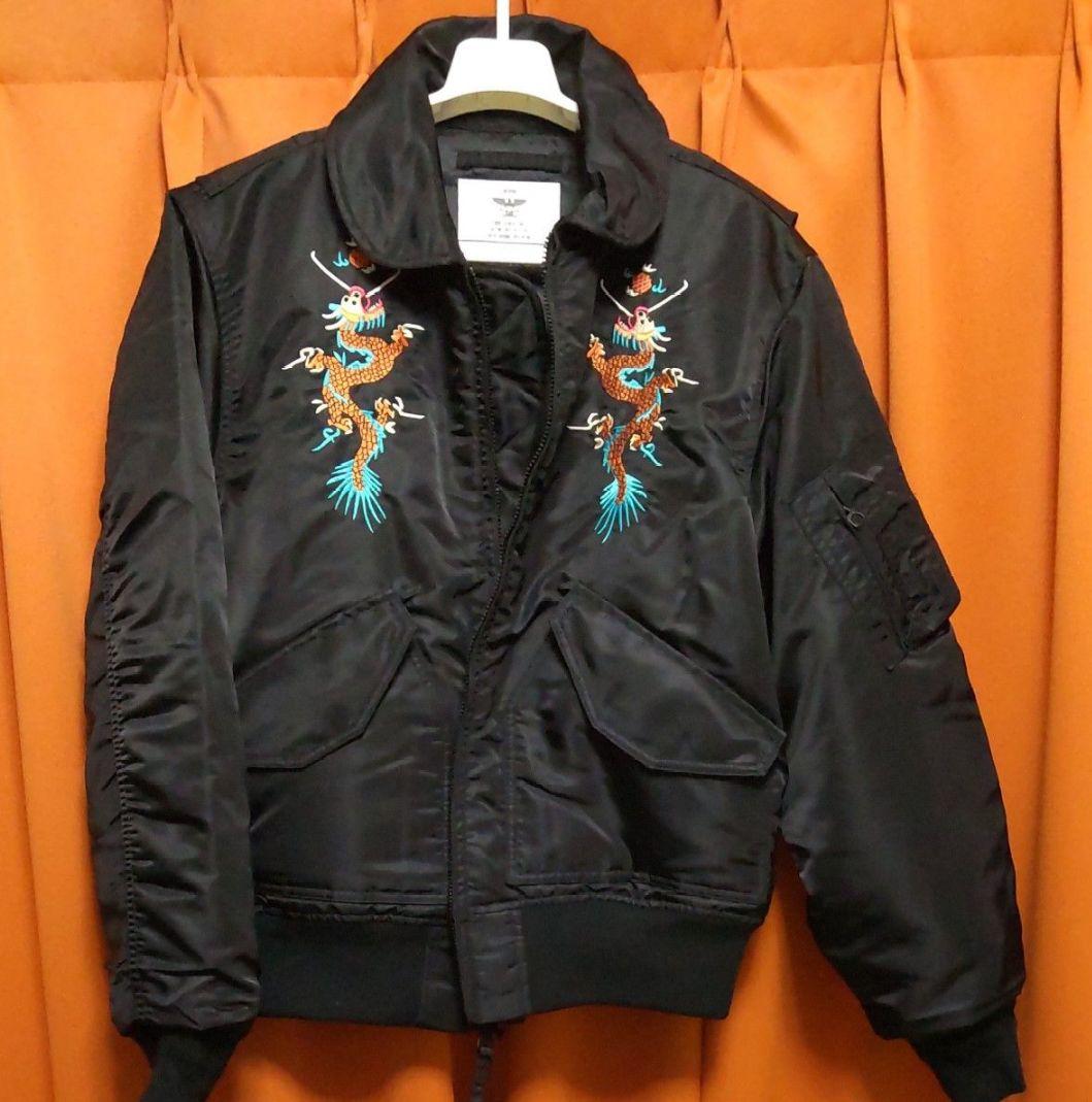 【新品】ヒューストン 刺繍カスタム フライトジャケット ブラックM
