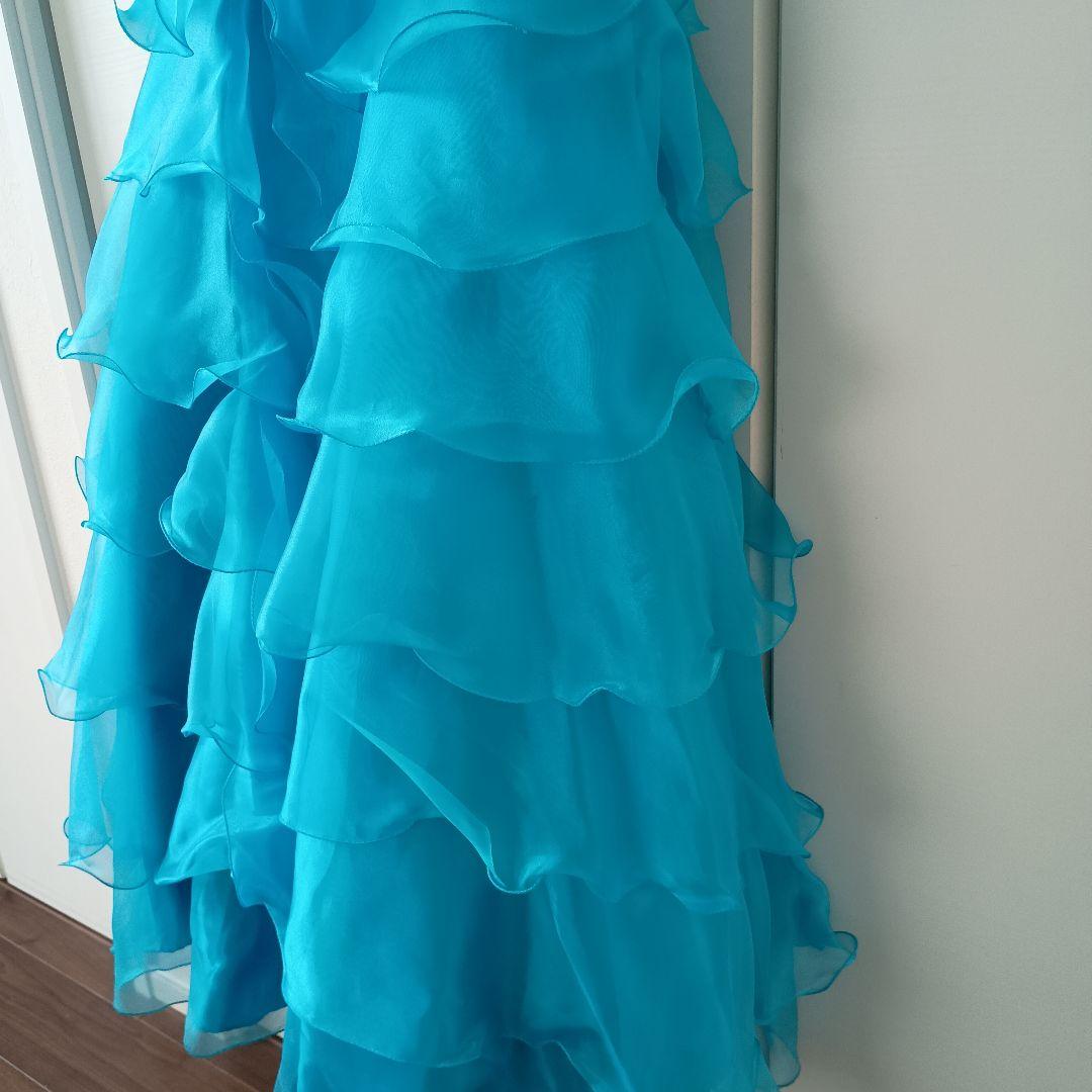 Bicici ブルー フリル シフォン ロングドレス