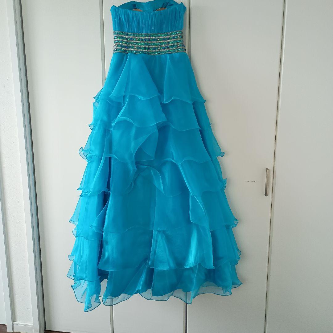 Bicici ブルー フリル シフォン ロングドレス