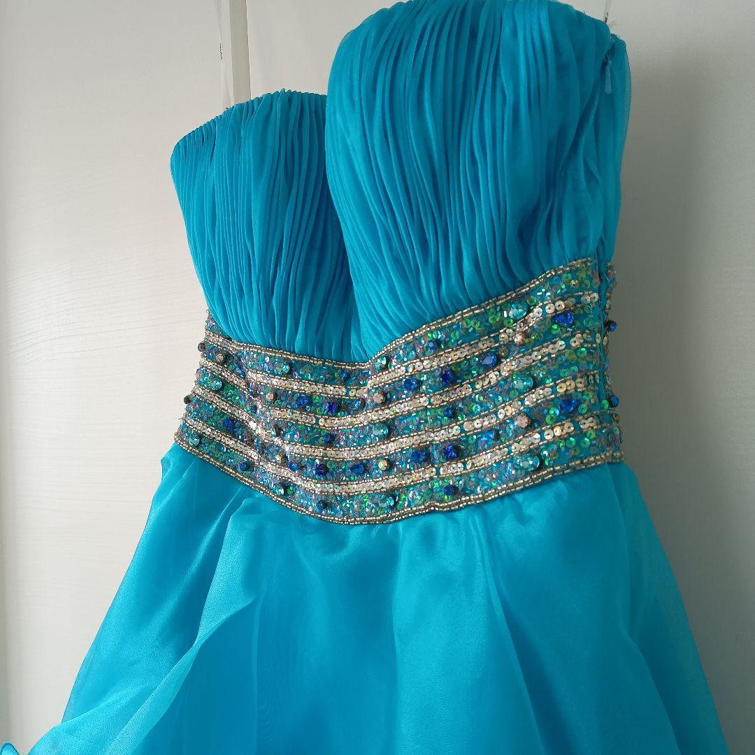 Bicici ブルー フリル シフォン ロングドレス