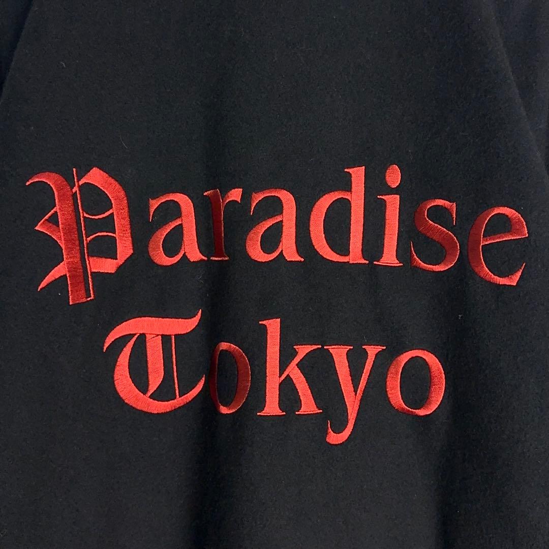 11912【美品・完売モデル】ワコマリア　刺繍ロゴスタジャン　袖レザー　黒