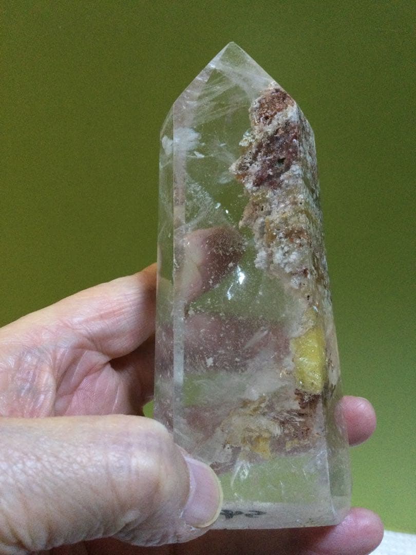 ガーデン水晶6角柱，赤水晶6角柱，インカローズ原石，3点セット