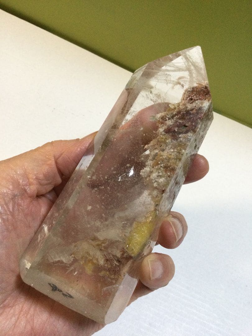 ガーデン水晶6角柱，赤水晶6角柱，インカローズ原石，3点セット