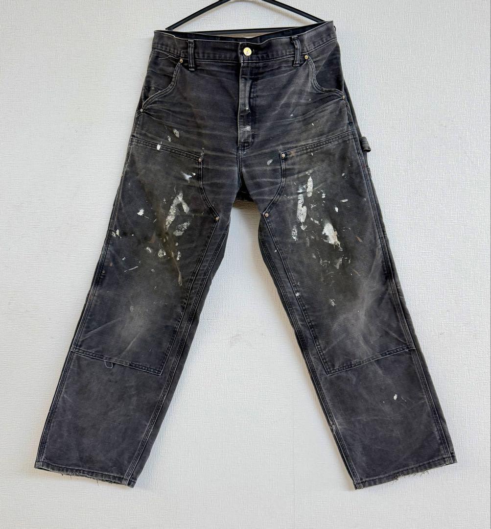 幻 80s 星タグ 34X30 W34 カーハート ダブルニー パンツ ブラック