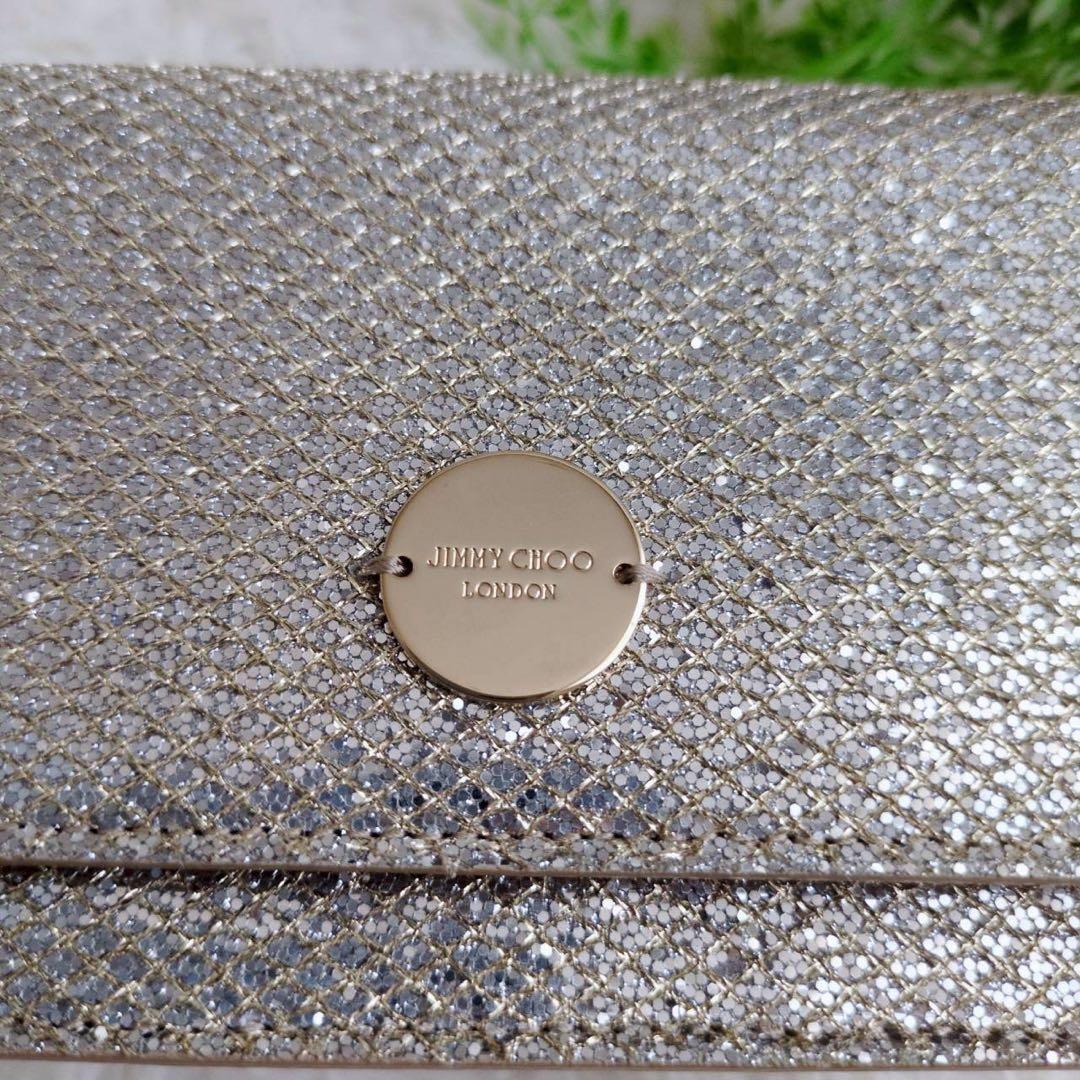 ジミーチュウ スパンコール グリッター シャンパンゴールド パーティーバッグ