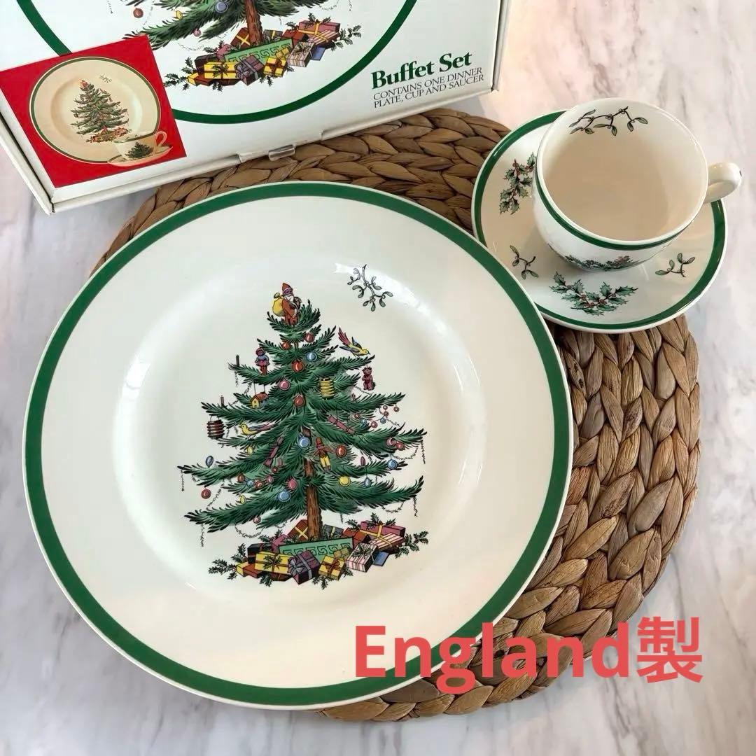 【箱付き・英国製】スポード　クリスマスツリー　プレート カップ・ソーサーセット②