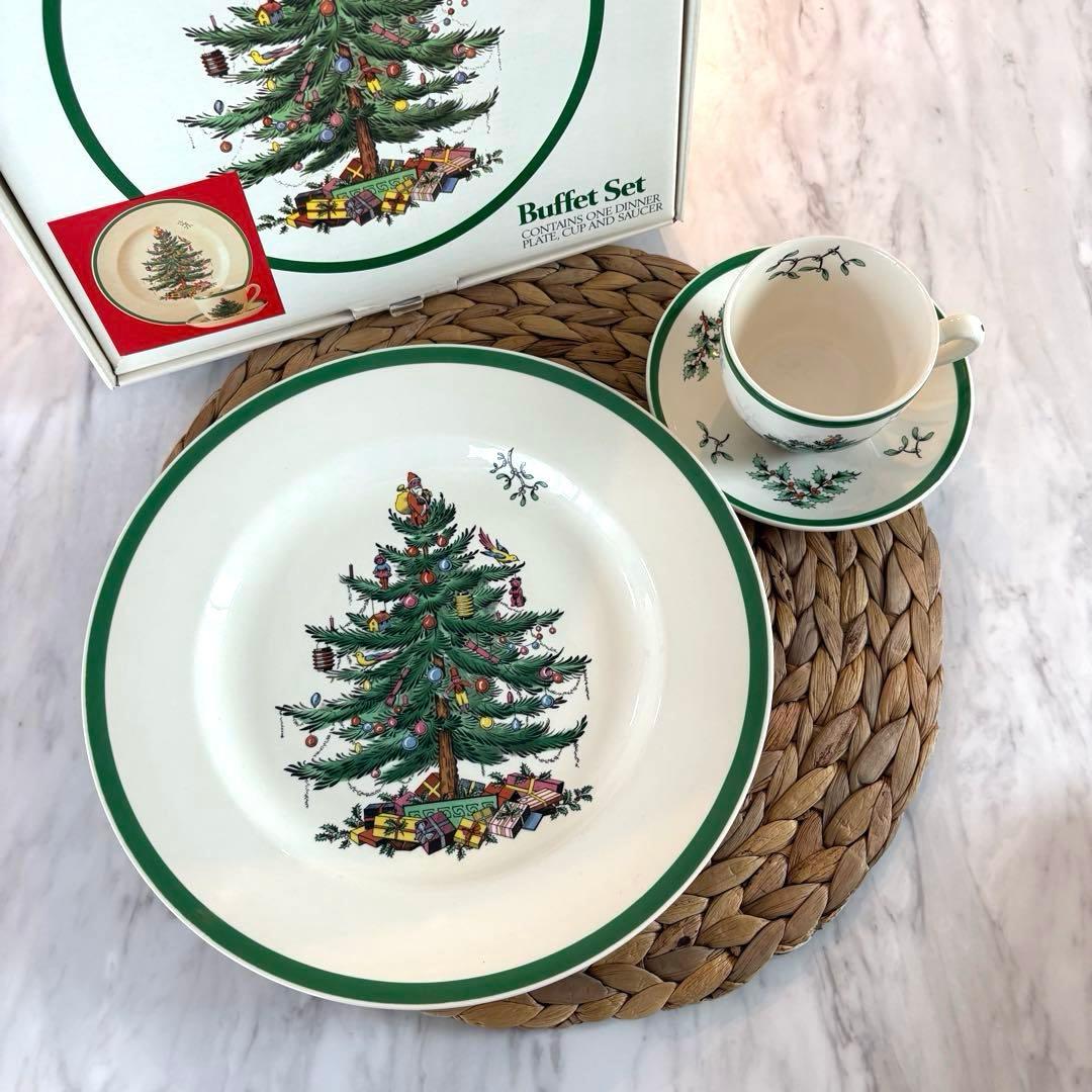 【箱付き・英国製】スポード　クリスマスツリー　プレート カップ・ソーサーセット②