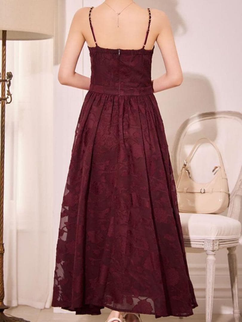 花柄レースシフォンキャミロングドレスwrdM