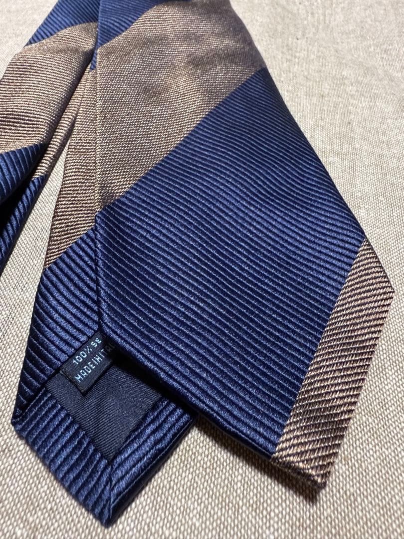 【美品】FRANCO BASSI／ブロックストライプ／ネイビー／ベージュゴールド