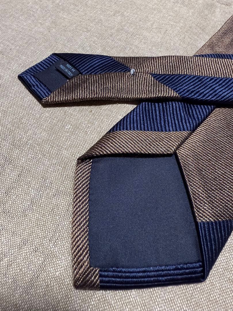 【美品】FRANCO BASSI／ブロックストライプ／ネイビー／ベージュゴールド