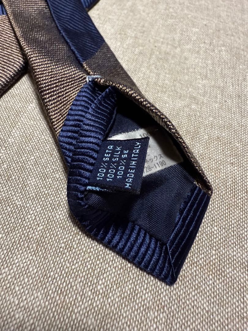 【美品】FRANCO BASSI／ブロックストライプ／ネイビー／ベージュゴールド