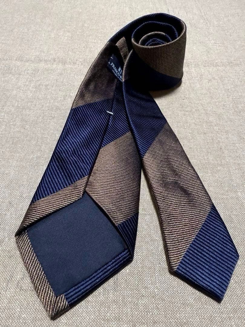 【美品】FRANCO BASSI／ブロックストライプ／ネイビー／ベージュゴールド