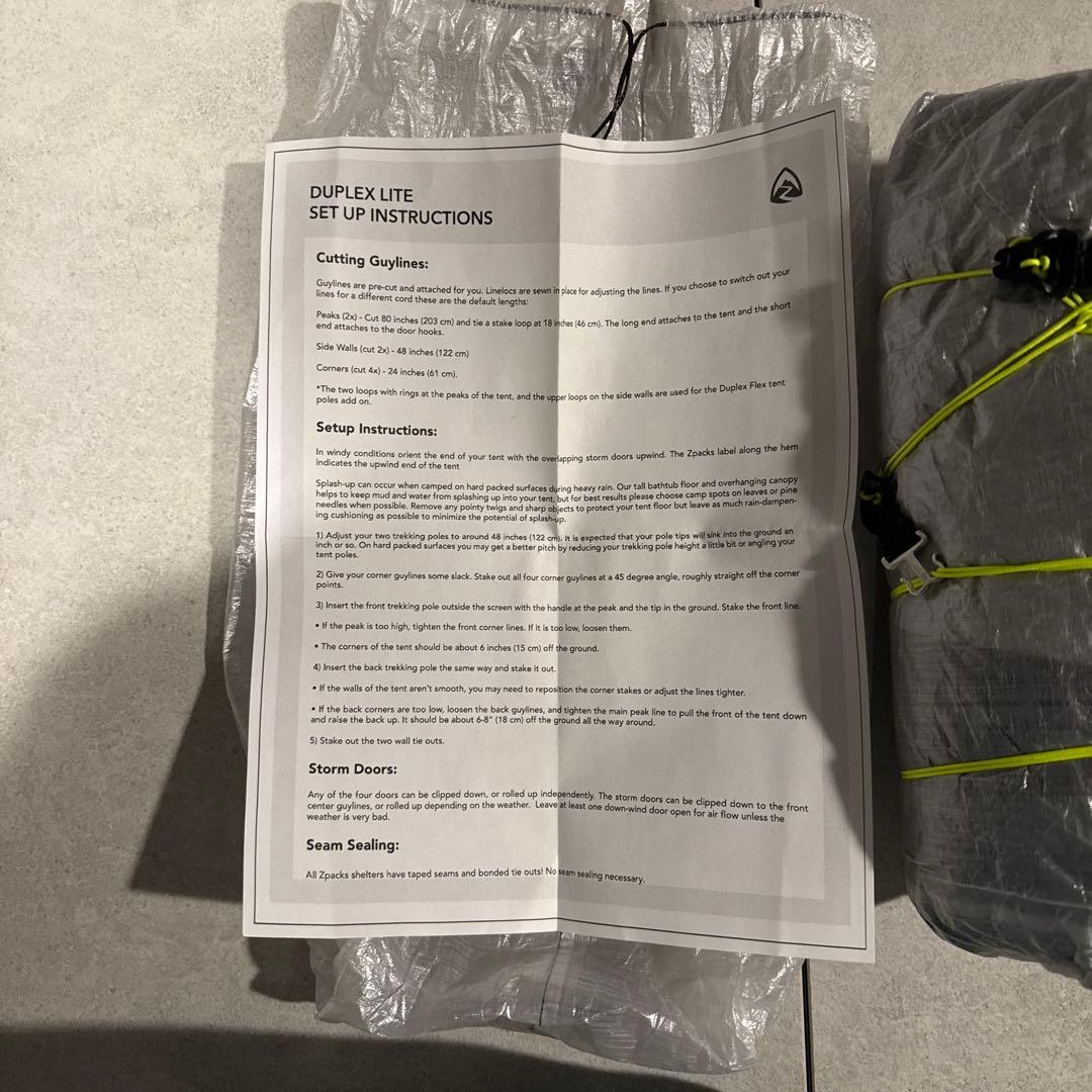 【新品未使用】Zpacks Duplex Lite テント UL 軽量 ホワイト