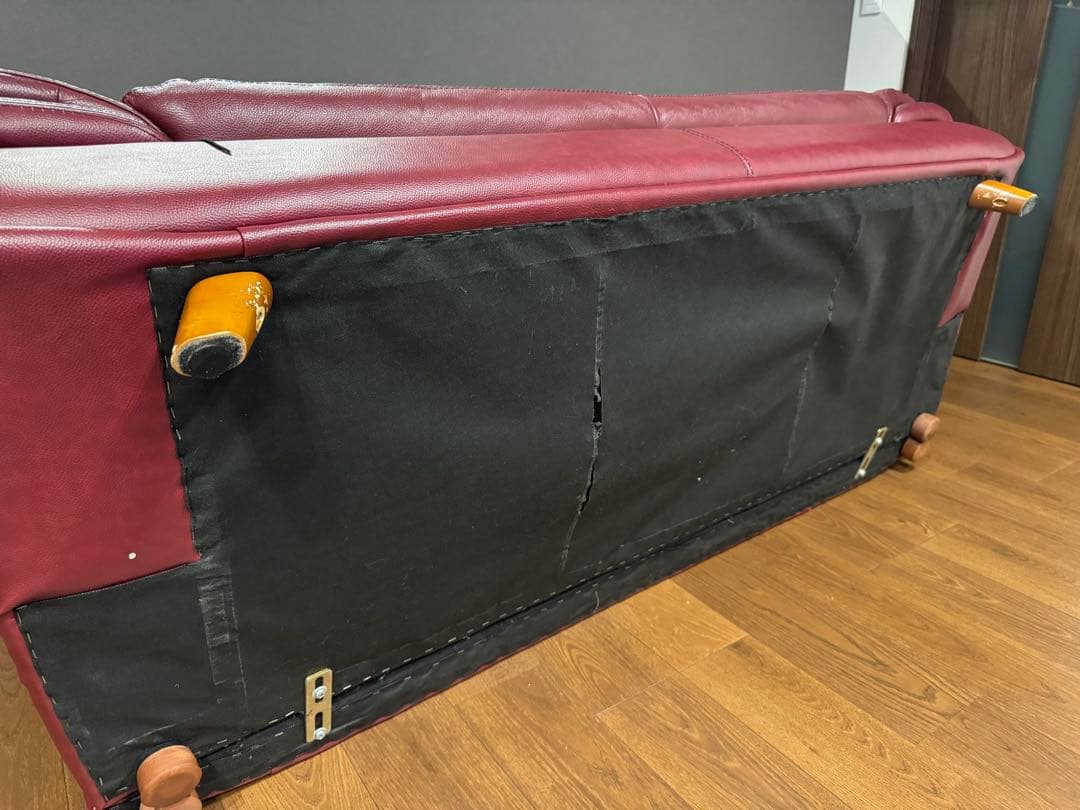 送料込み 本革 3人掛け ソファ ワインレッド 総革張り 3P ソファー