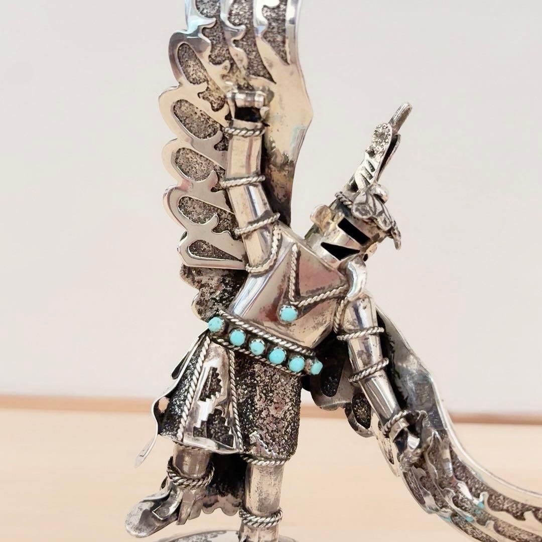ナバホ族 スターリングシルバー カチナ イーグルダンサー シルバーターコイズ彫刻