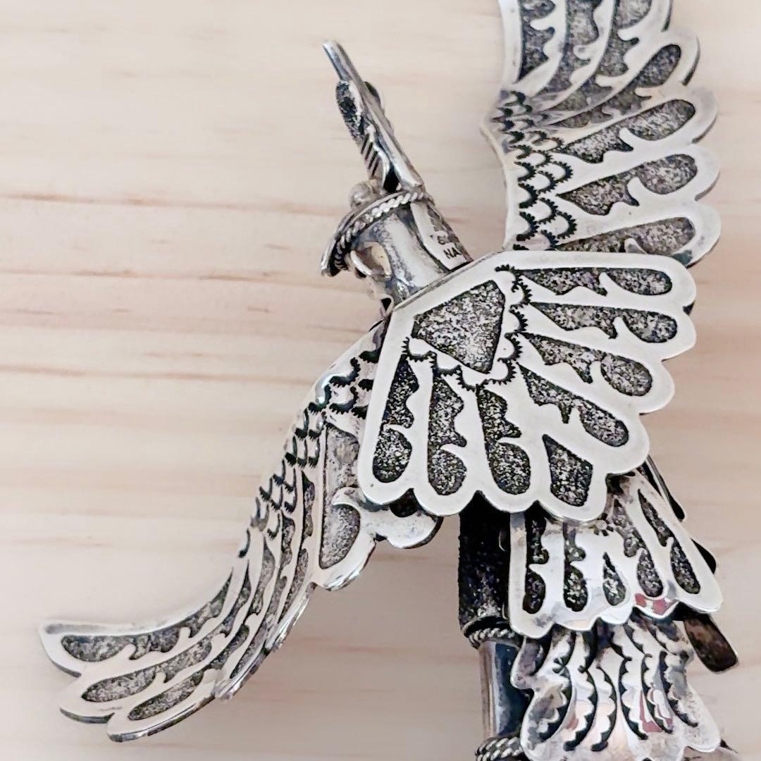 ナバホ族 スターリングシルバー カチナ イーグルダンサー シルバーターコイズ彫刻