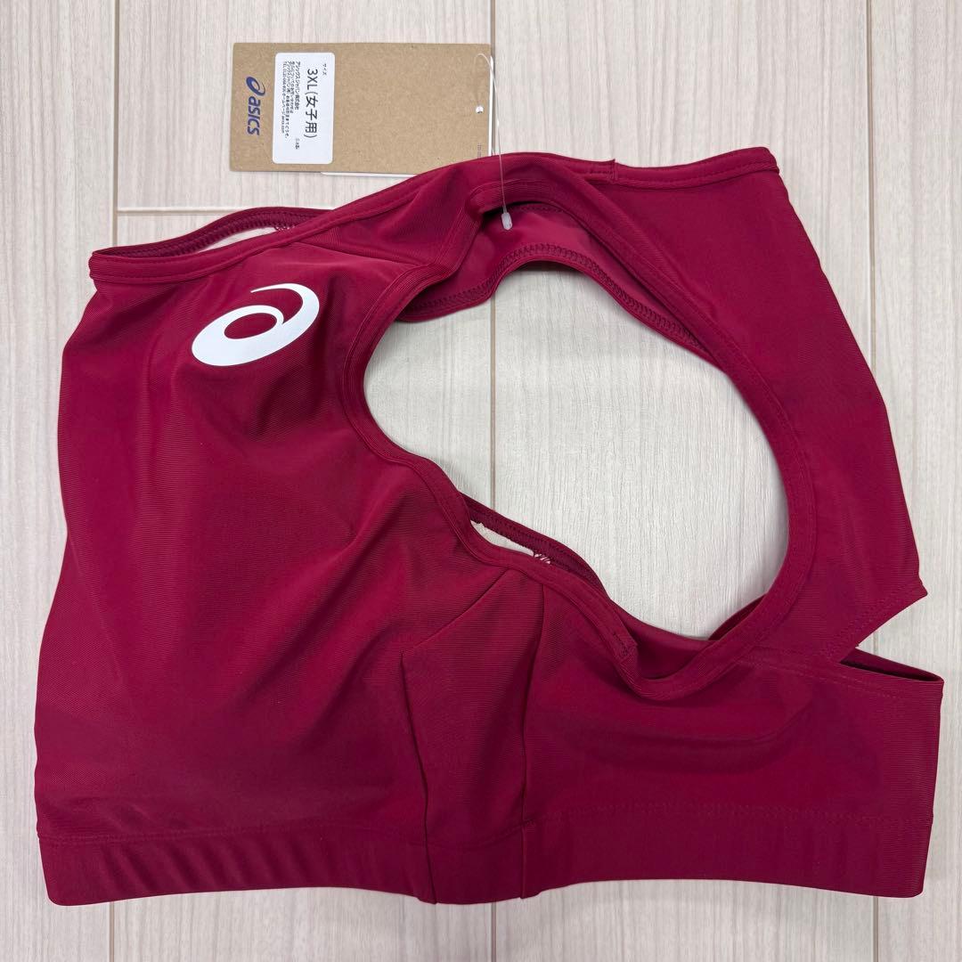 アシックス　女子陸上ユニフォーム上下　3XL　エンジ×ダークグレー×ホワイト