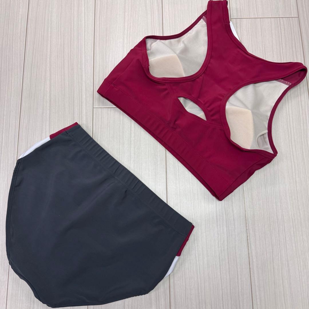 アシックス　女子陸上ユニフォーム上下　3XL　エンジ×ダークグレー×ホワイト