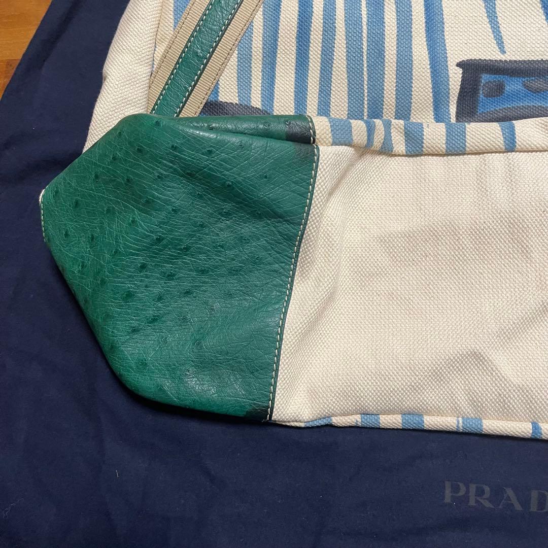 【美品】PRADA キャンバス オーストリッチ トートバッグ　汽車