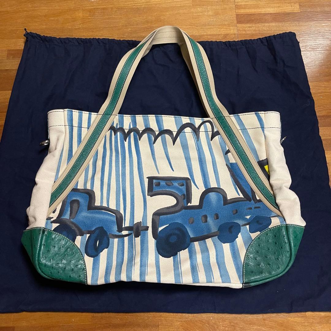 【美品】PRADA キャンバス オーストリッチ トートバッグ　汽車