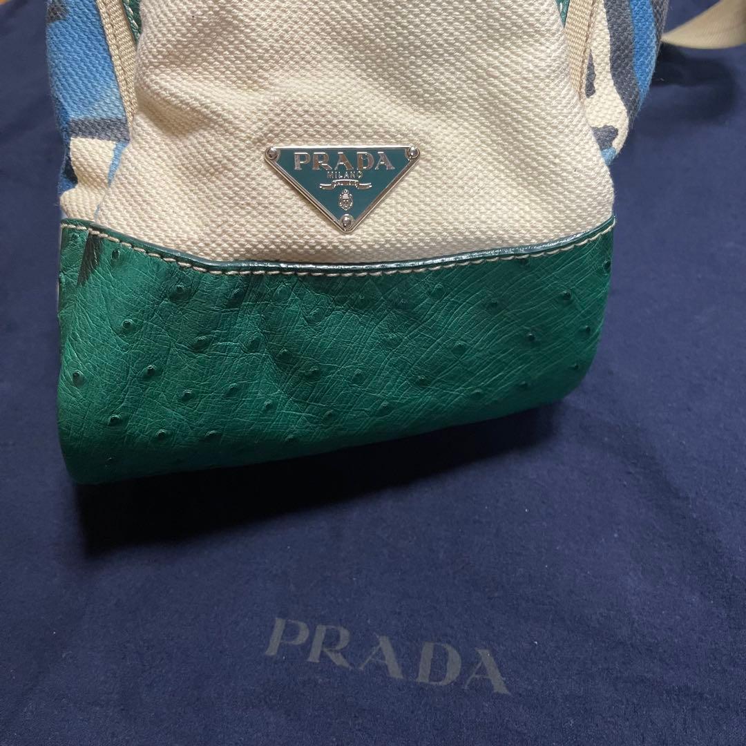 【美品】PRADA キャンバス オーストリッチ トートバッグ　汽車