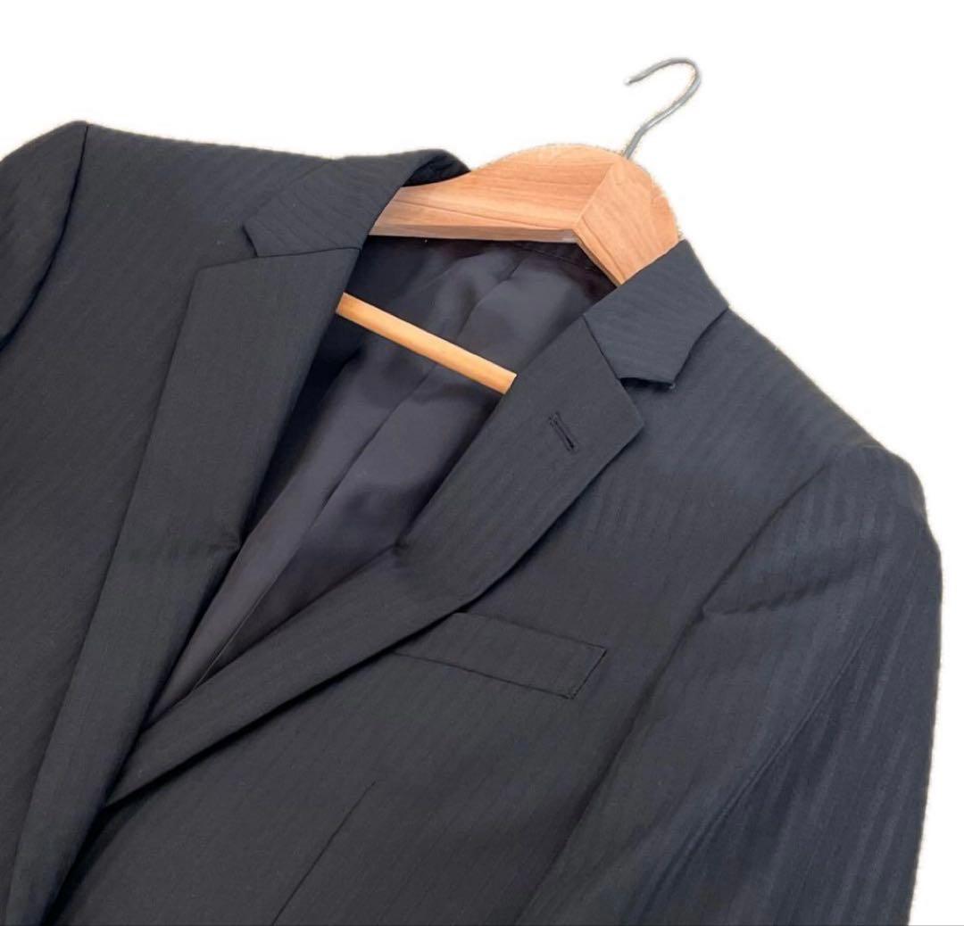 【極美品・現行】タケオキクチ スーツ 黒 L ストライプ シャイニーヘリンボン