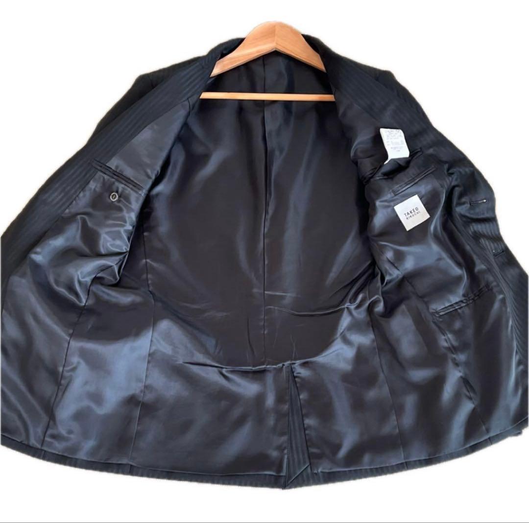 【極美品・現行】タケオキクチ スーツ 黒 L ストライプ シャイニーヘリンボン