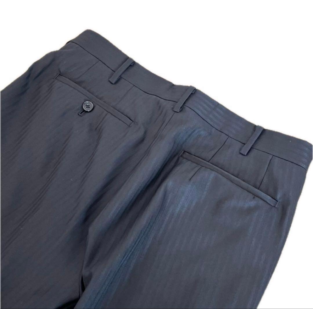 【極美品・現行】タケオキクチ スーツ 黒 L ストライプ シャイニーヘリンボン