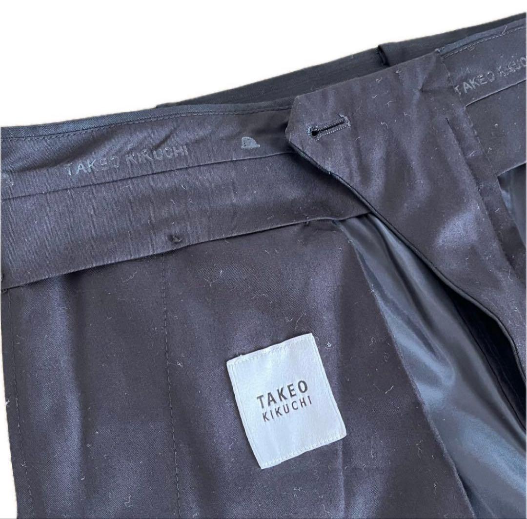 【極美品・現行】タケオキクチ スーツ 黒 L ストライプ シャイニーヘリンボン