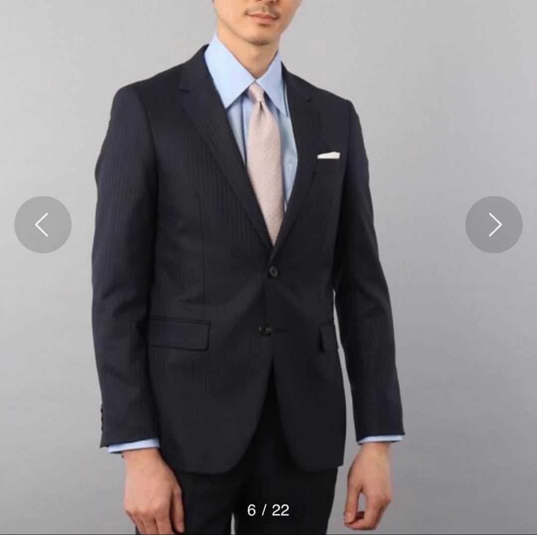 【極美品・現行】タケオキクチ スーツ 黒 L ストライプ シャイニーヘリンボン