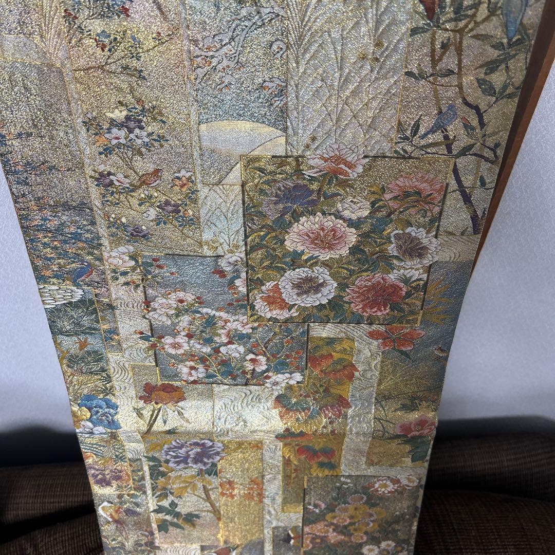 証紙付き！純金平織りプラチナ箔／裏表全通‼️近代花鳥画袋帯♡