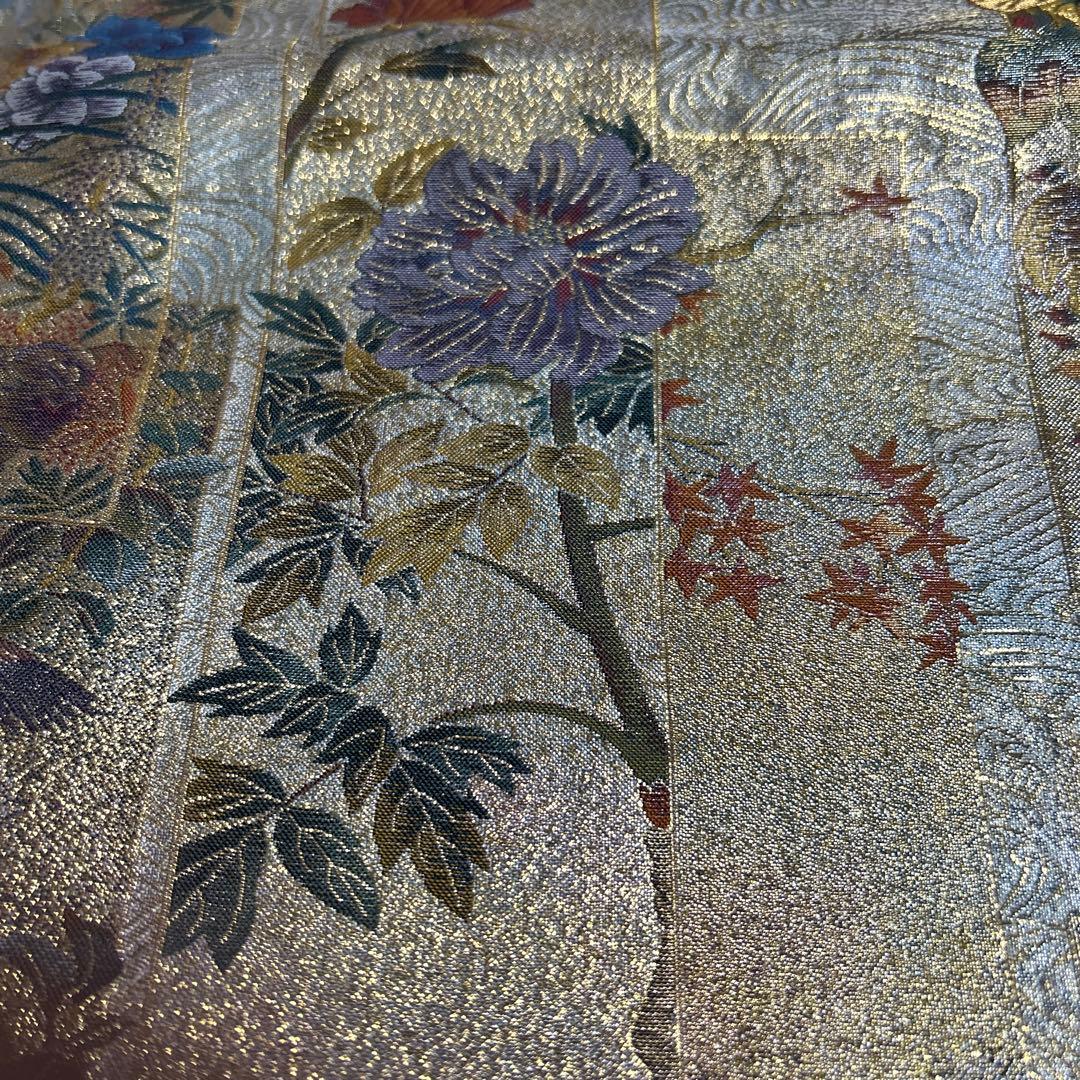 証紙付き！純金平織りプラチナ箔／裏表全通‼️近代花鳥画袋帯♡