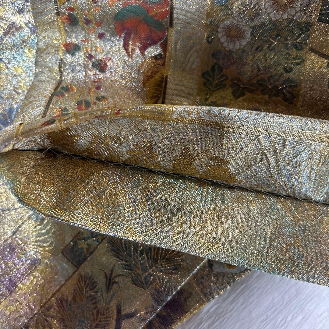 証紙付き！純金平織りプラチナ箔／裏表全通‼️近代花鳥画袋帯♡