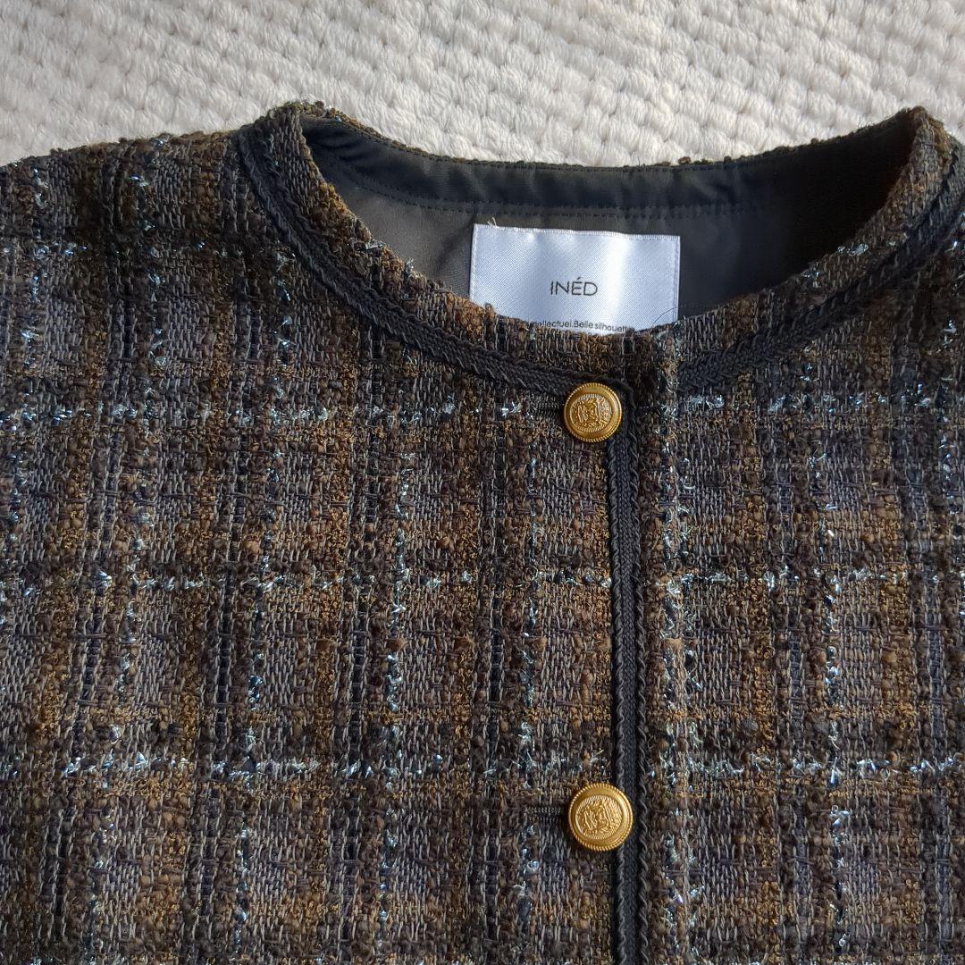 大きいサイズ17号　日本製INEDイネドノーカラーチェックジャケット