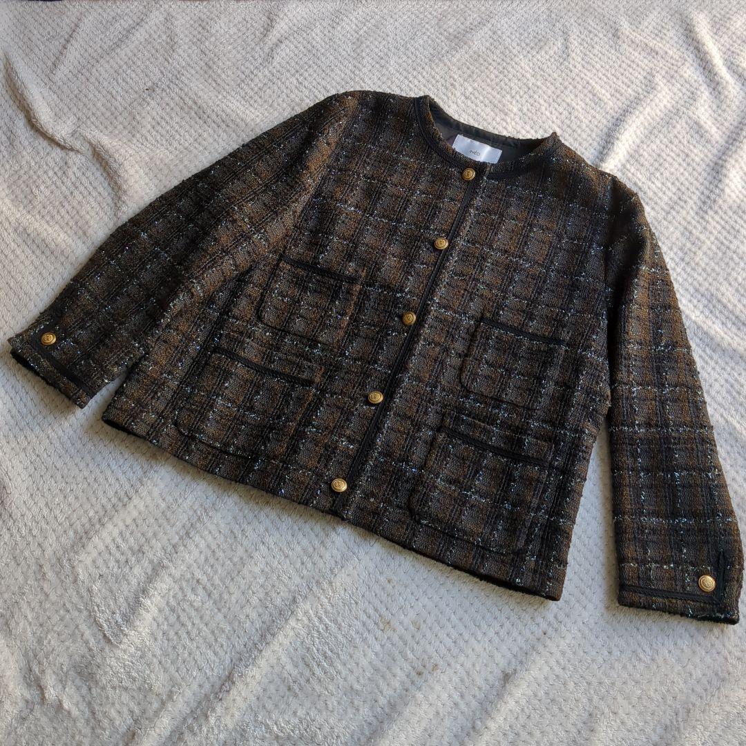 大きいサイズ17号　日本製INEDイネドノーカラーチェックジャケット