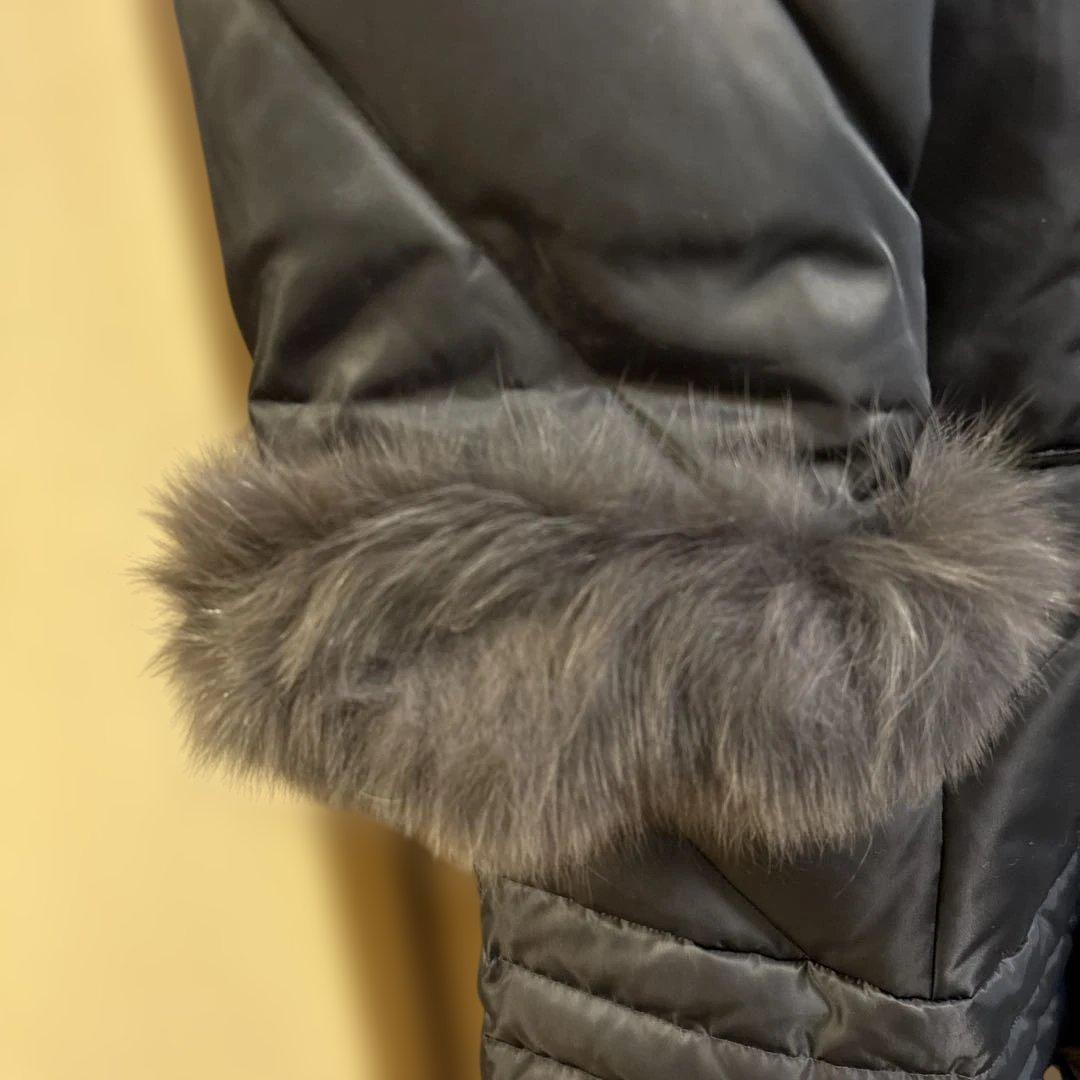 Aquascutumダークグレー ダウンロングコートファー付き/Lサイズ