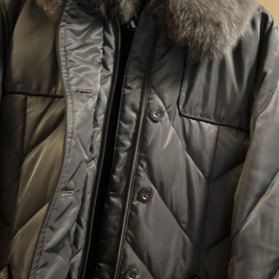 Aquascutumダークグレー ダウンロングコートファー付き/Lサイズ