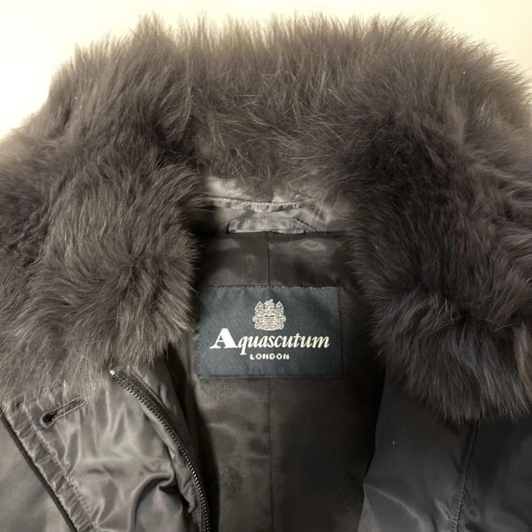 Aquascutumダークグレー ダウンロングコートファー付き/Lサイズ