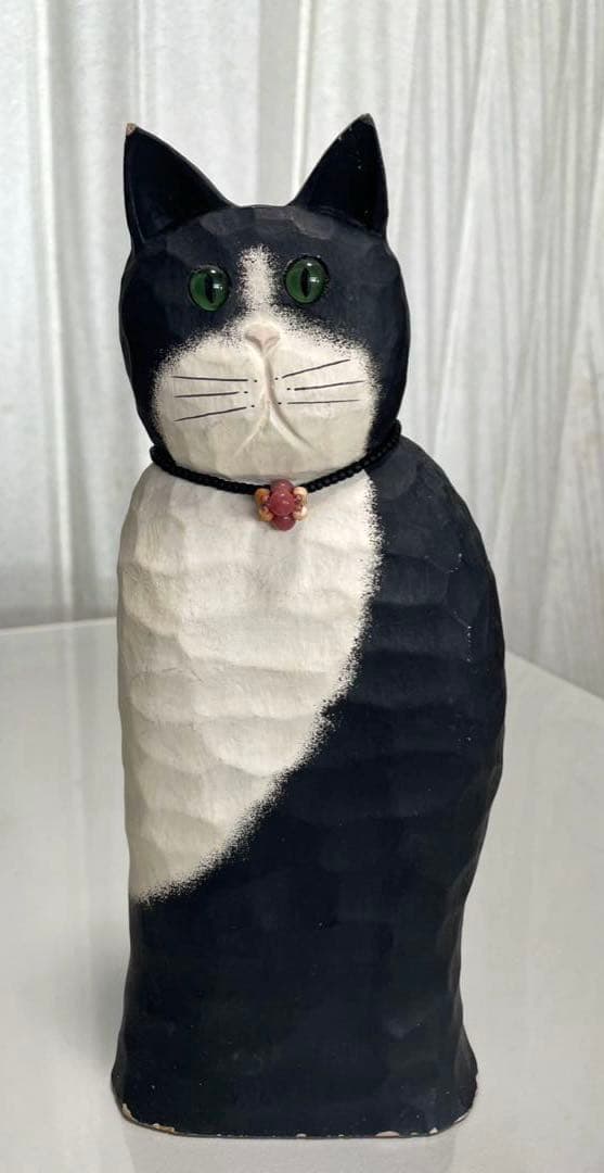 黒白猫のアンティーク置物4体セット James Haddonアメリカ木彫作家