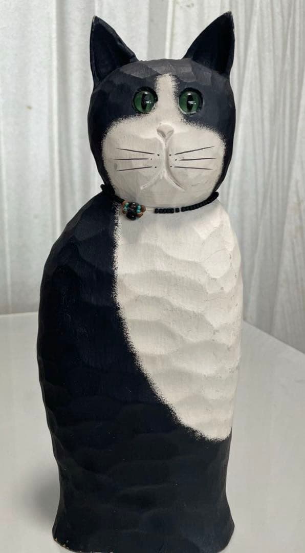 黒白猫のアンティーク置物4体セット James Haddonアメリカ木彫作家