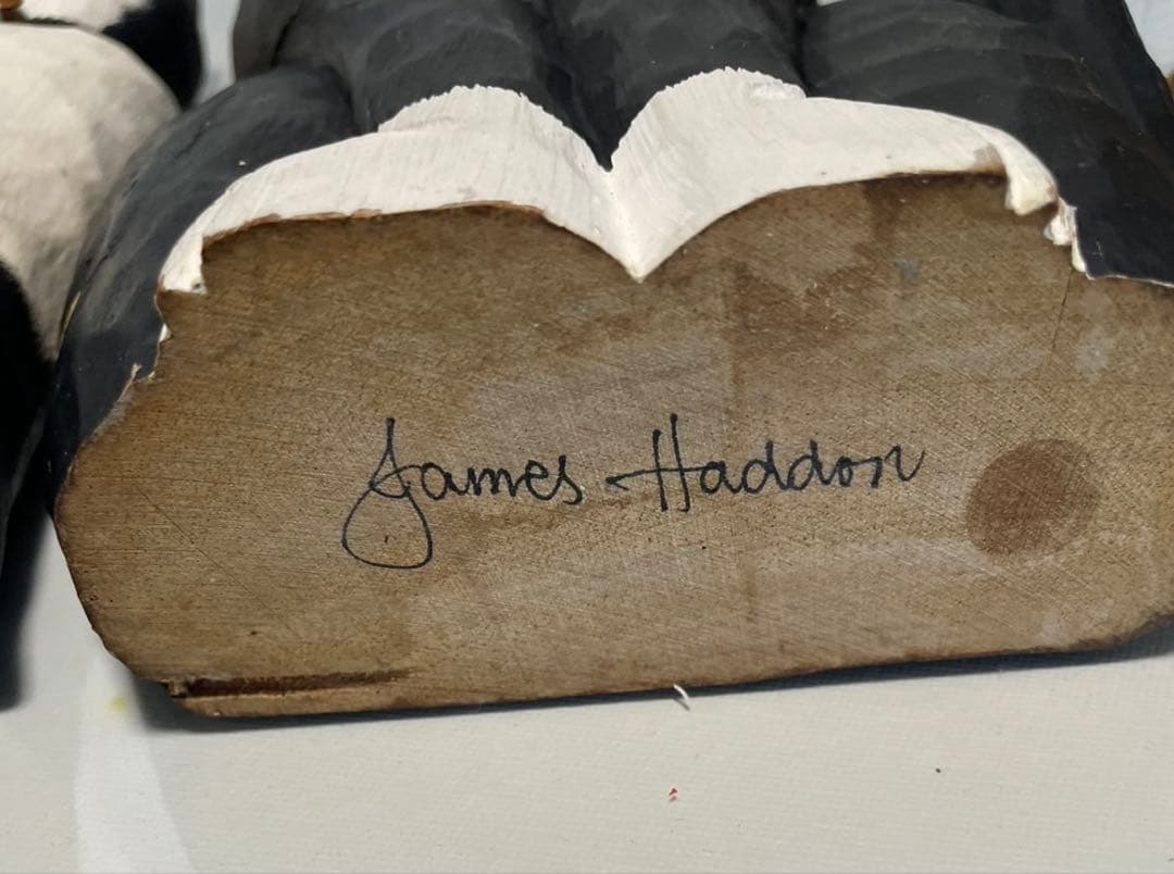 黒白猫のアンティーク置物4体セット James Haddonアメリカ木彫作家